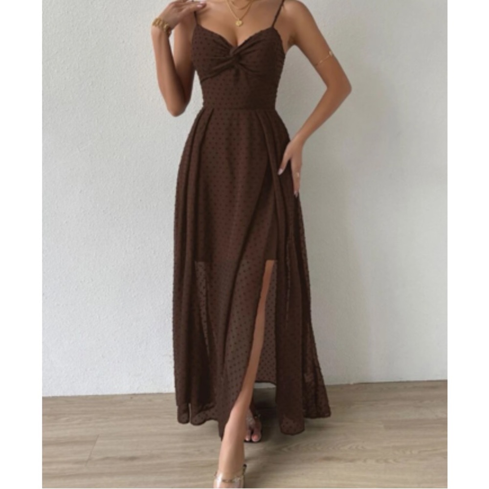 Luxe Swiss dot front tie backless wrap cami maxi dress - Picture 15 of 16